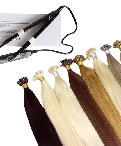 Set Natural Human Hair Extensions U Glue Tip