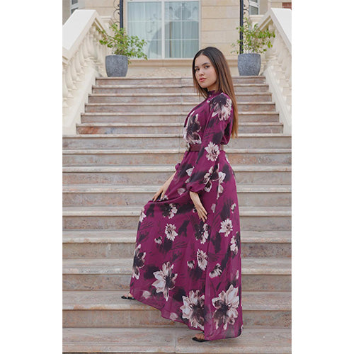 Burgundy Floral Print Maxi Dress get cuty