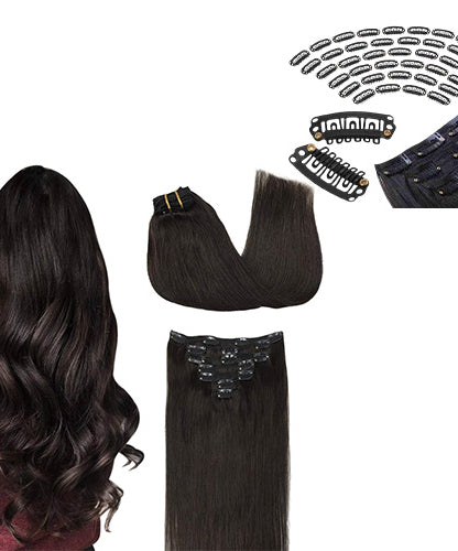 Set Natural Human Hair Clip in Extensions