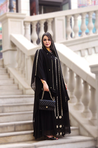 Black-Gold Striped Designed Abaya