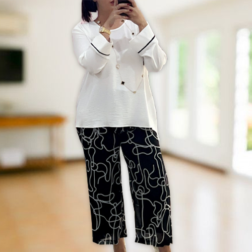 White Blouse & Black Pants by Ghada Couture